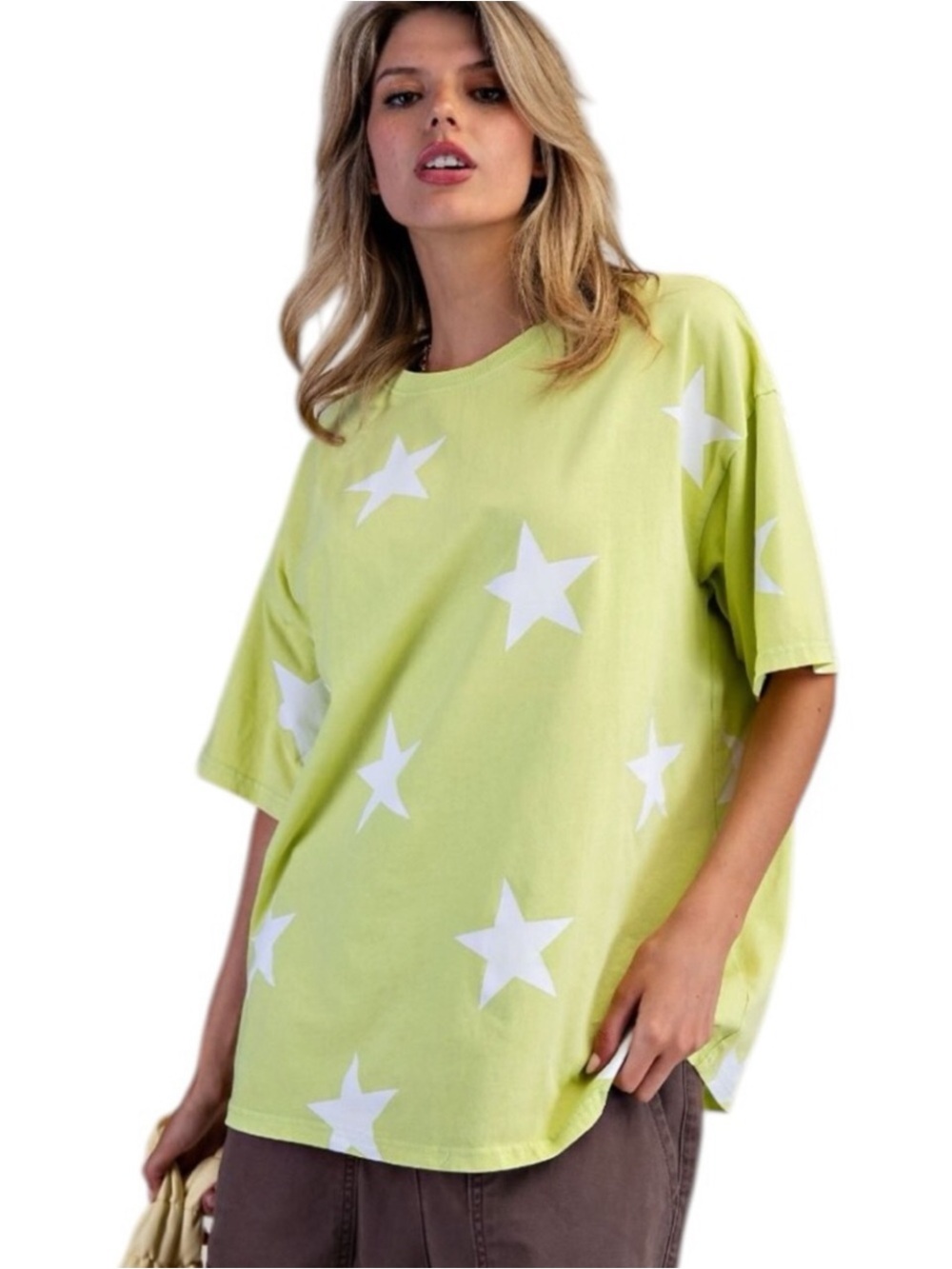 easel tee shirt stars oversized lime green celestial relaxed short sleeve